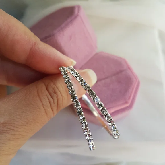 Swarovski Elements 925 Sterling Silver Medium Hoops Earrings NEW - Picture 4 of 12